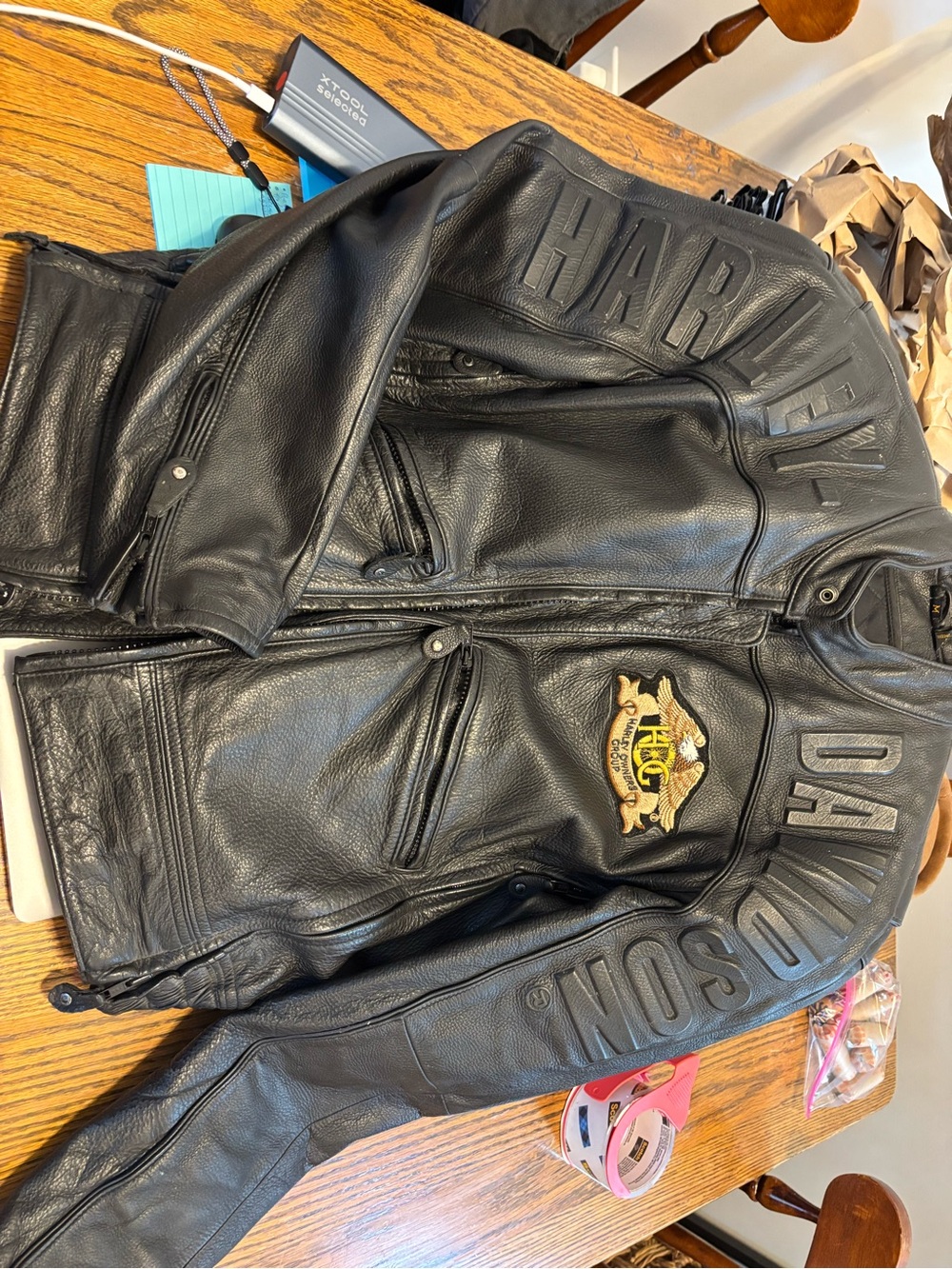 Harley-Davidson Black Leather Embossed Logo Motorcycle Jacket with HOG patch